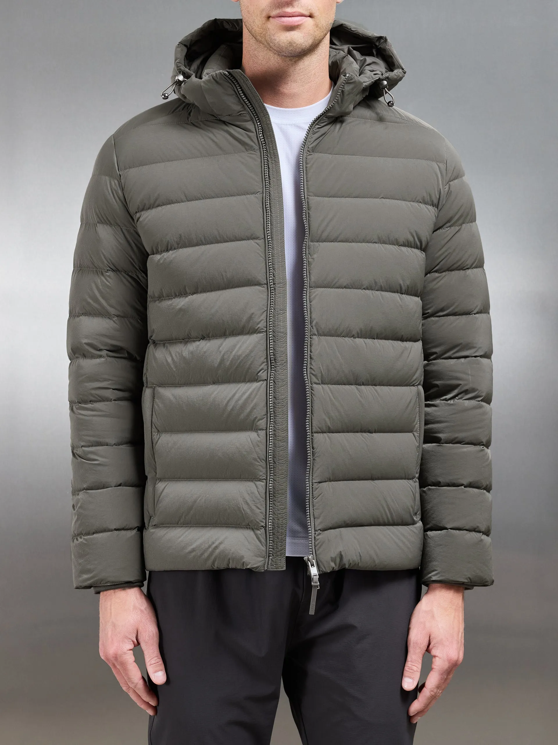 Short Technical Down Jacket in Olive