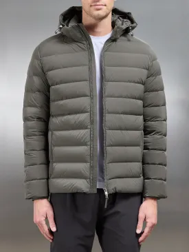 Short Technical Down Jacket in Olive