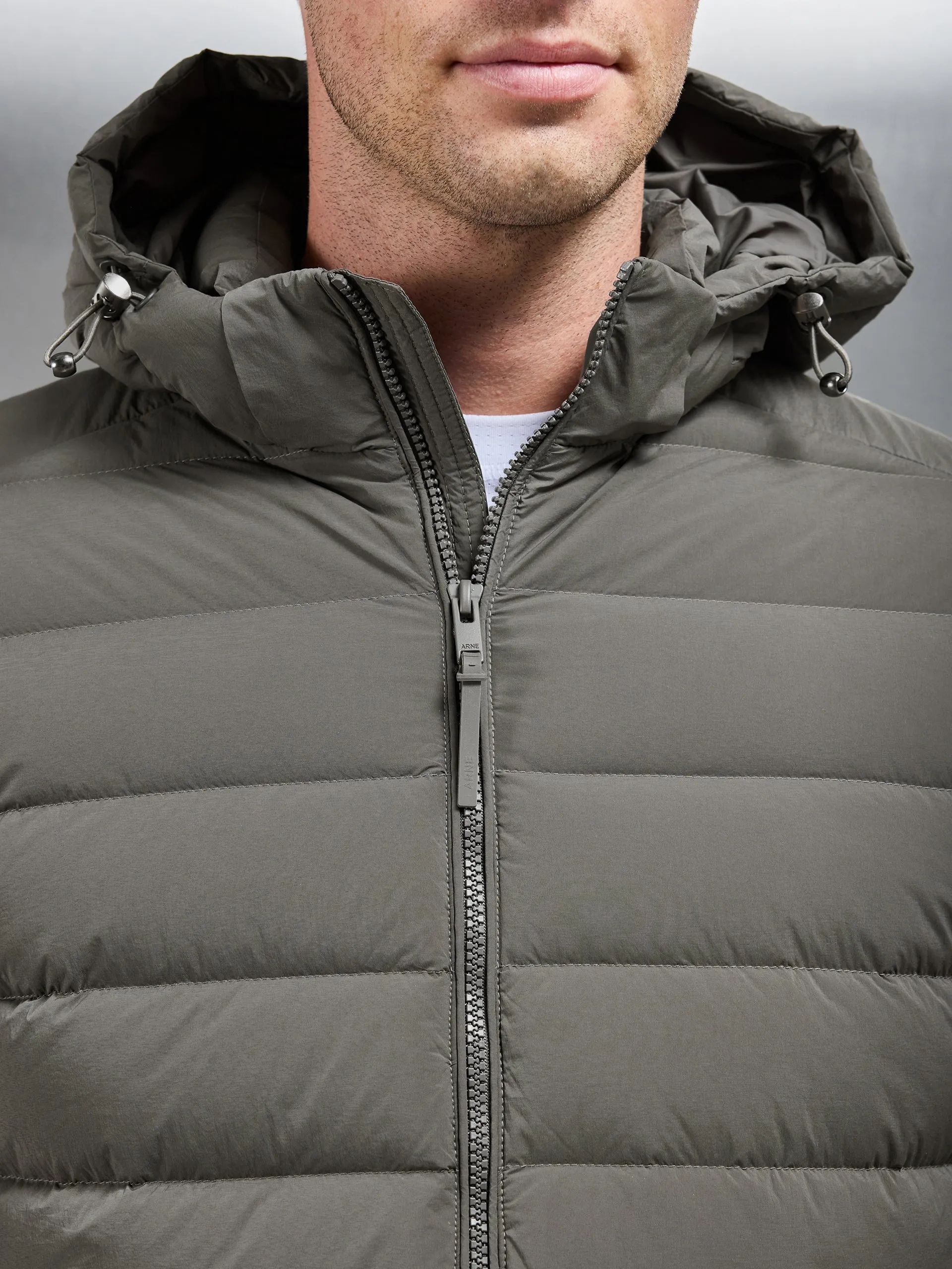 Short Technical Down Jacket in Olive