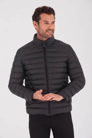 Slim Fit Black Padded Stand Collar Full-Zip Coat