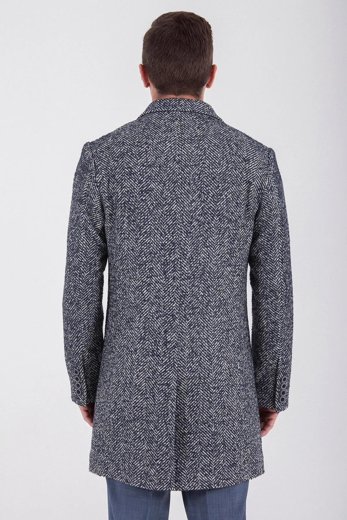 Slim Fit Cachet Denver Notch Lapel Wool Blend Navy Overcoat, Navy D.