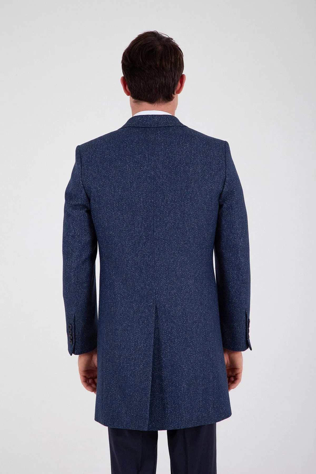 Slim Fit Notch Lapel Rotterdam Wool Navy Overcoat, Navy D.