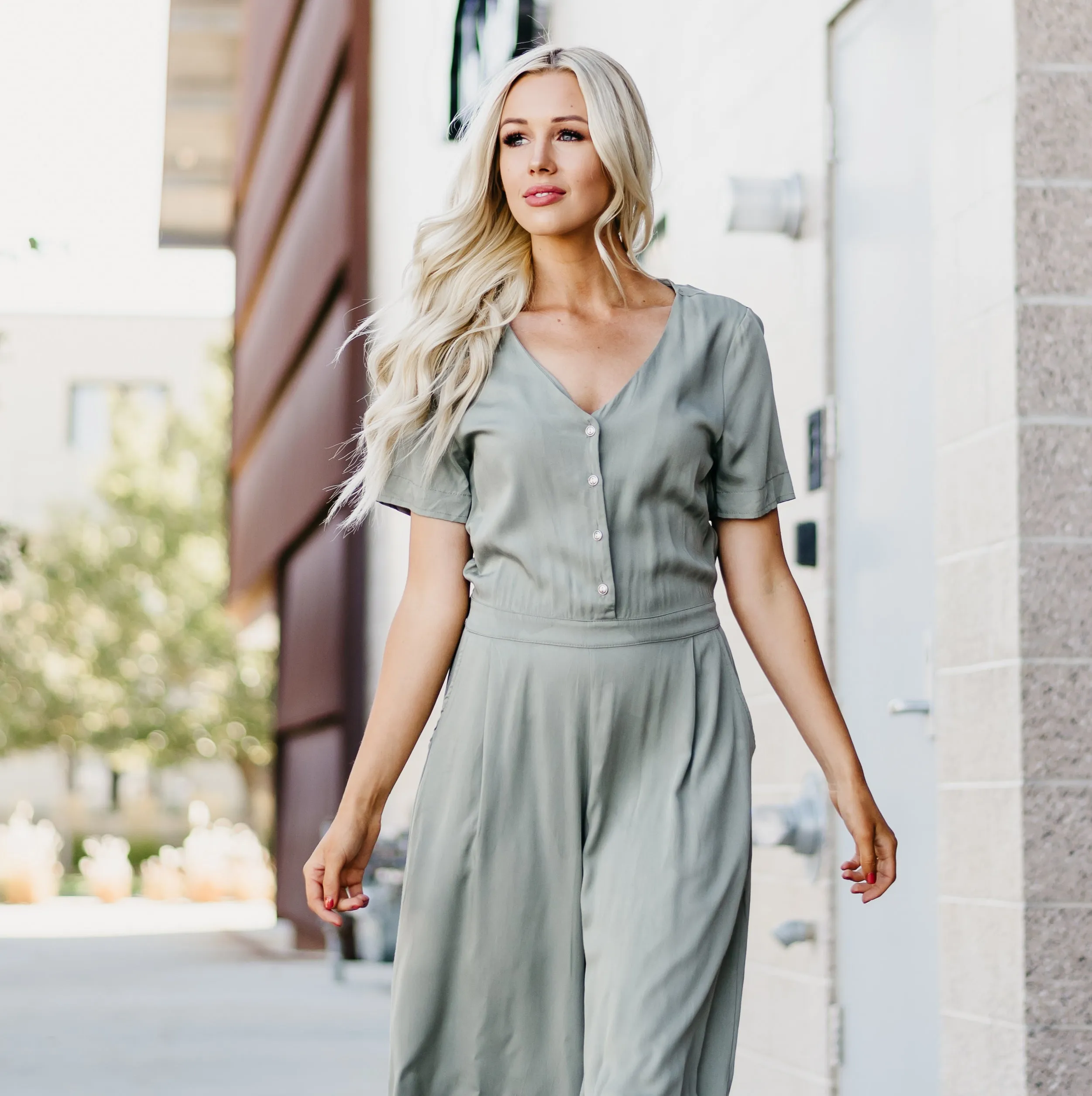 Solid Button Jumper: Olive