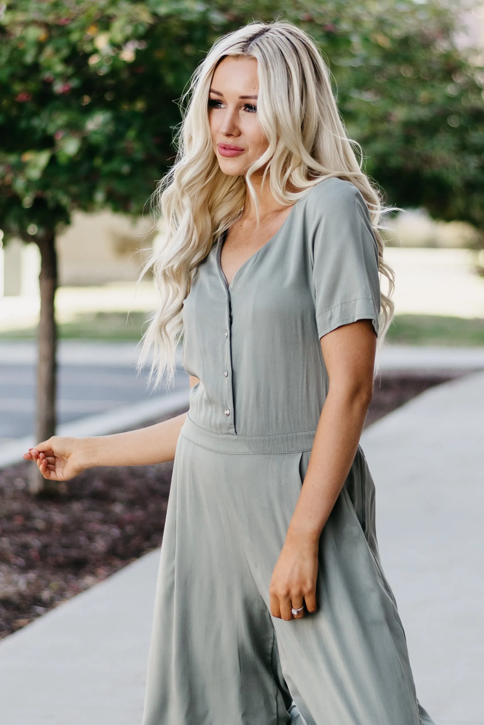 Solid Button Jumper: Olive