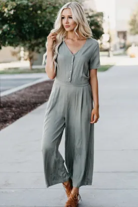 Solid Button Jumper: Olive