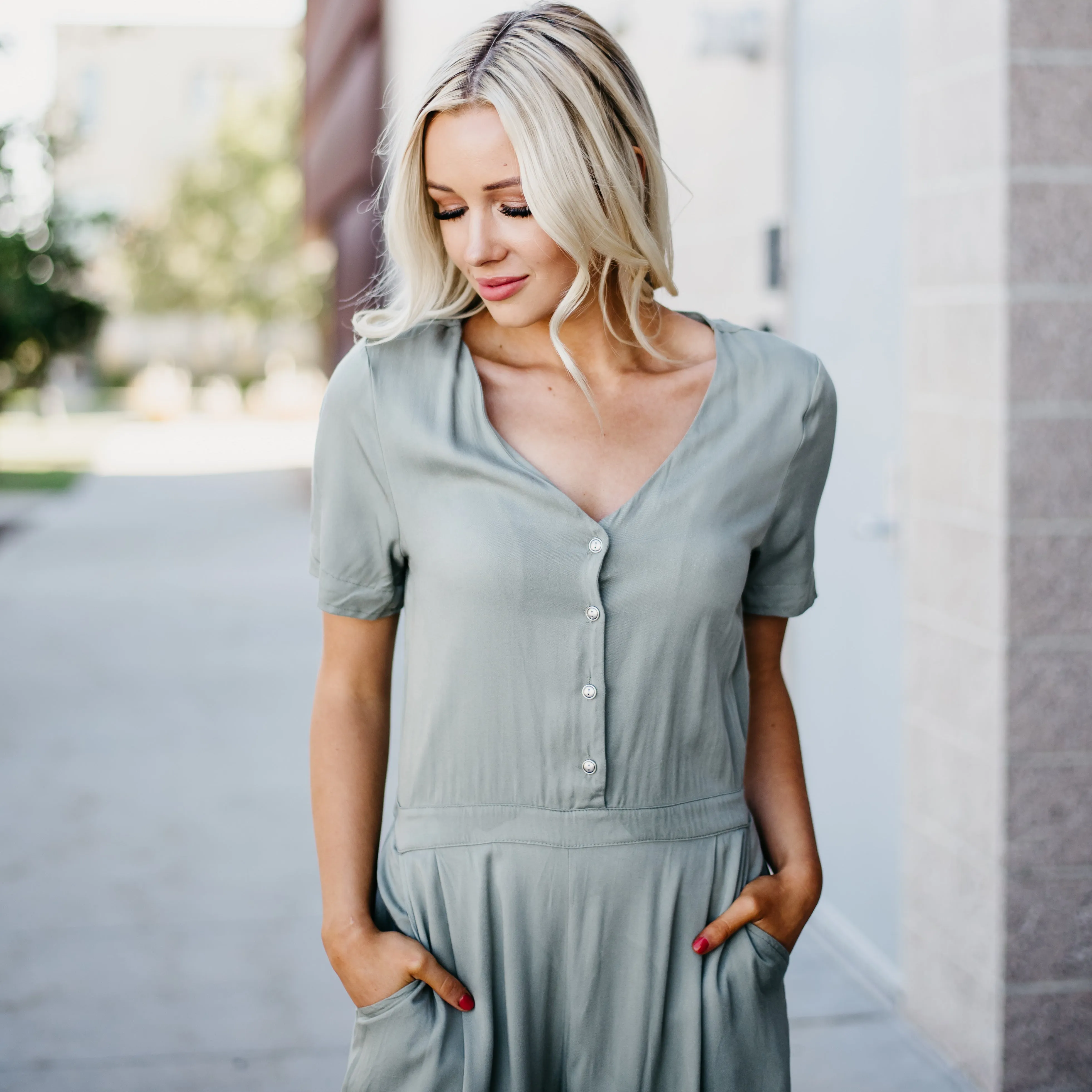 Solid Button Jumper: Olive
