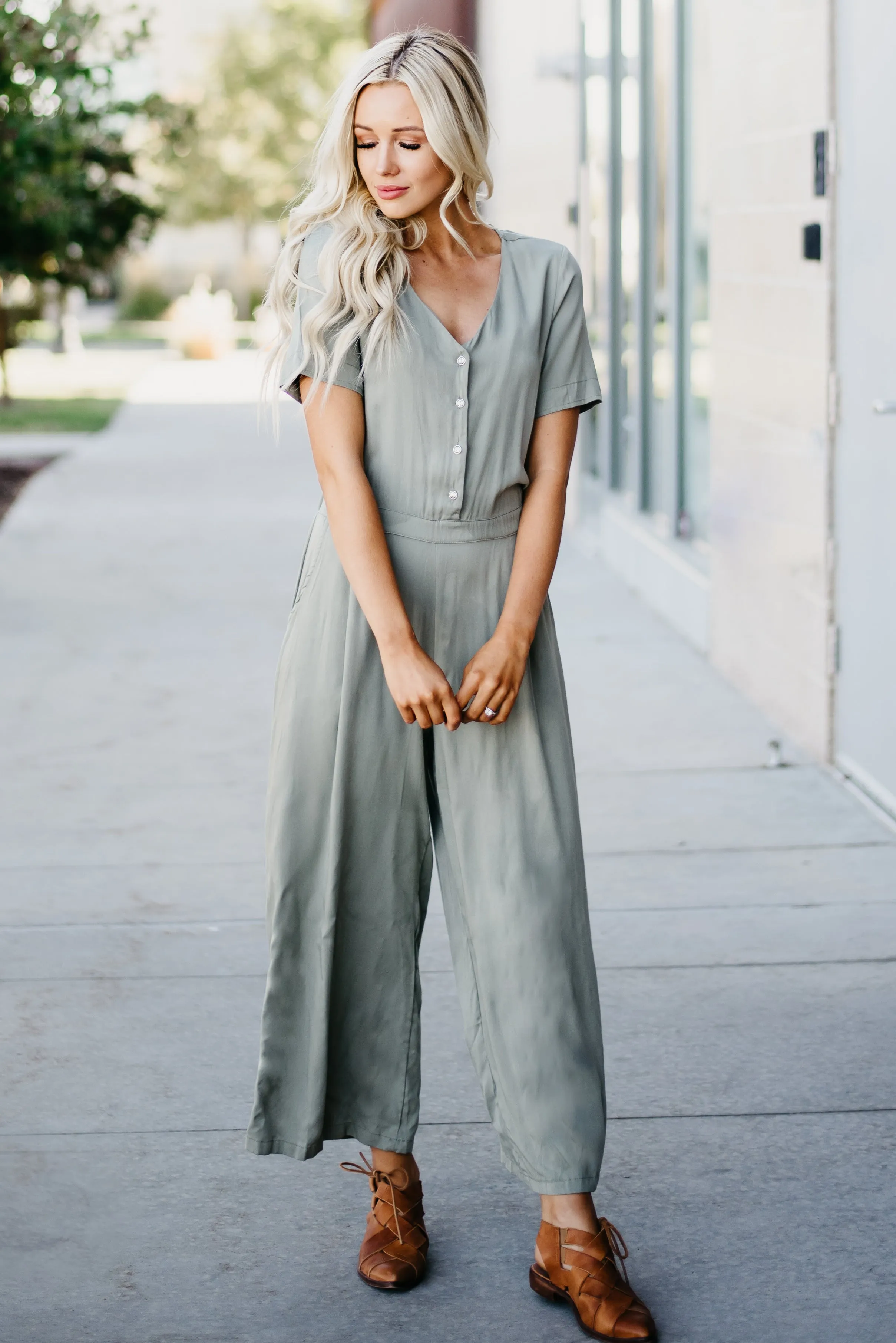Solid Button Jumper: Olive