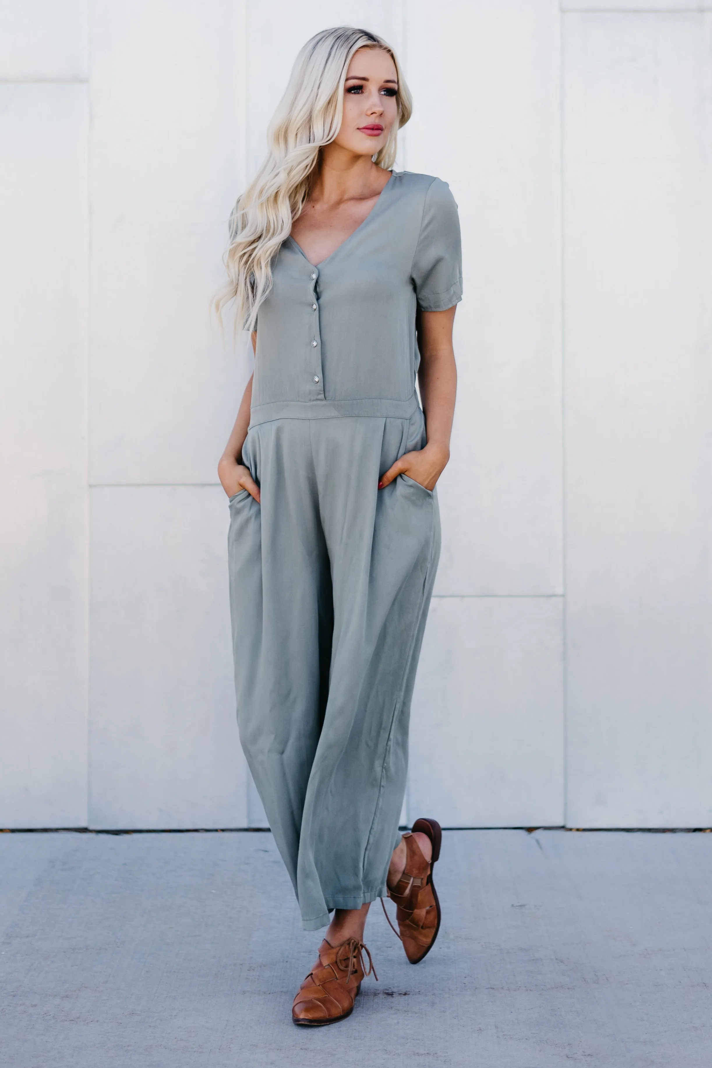 Solid Button Jumper: Olive