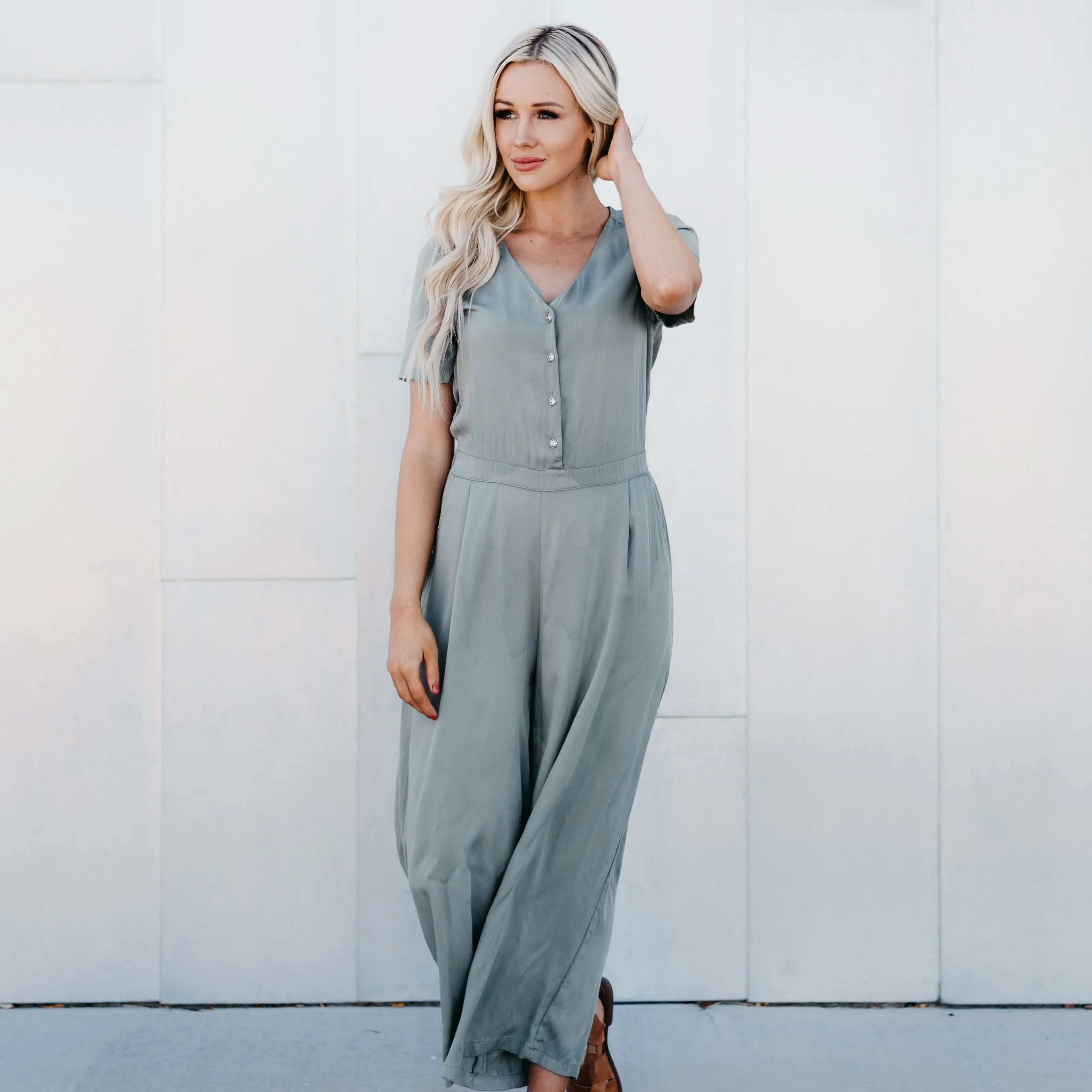 Solid Button Jumper: Olive