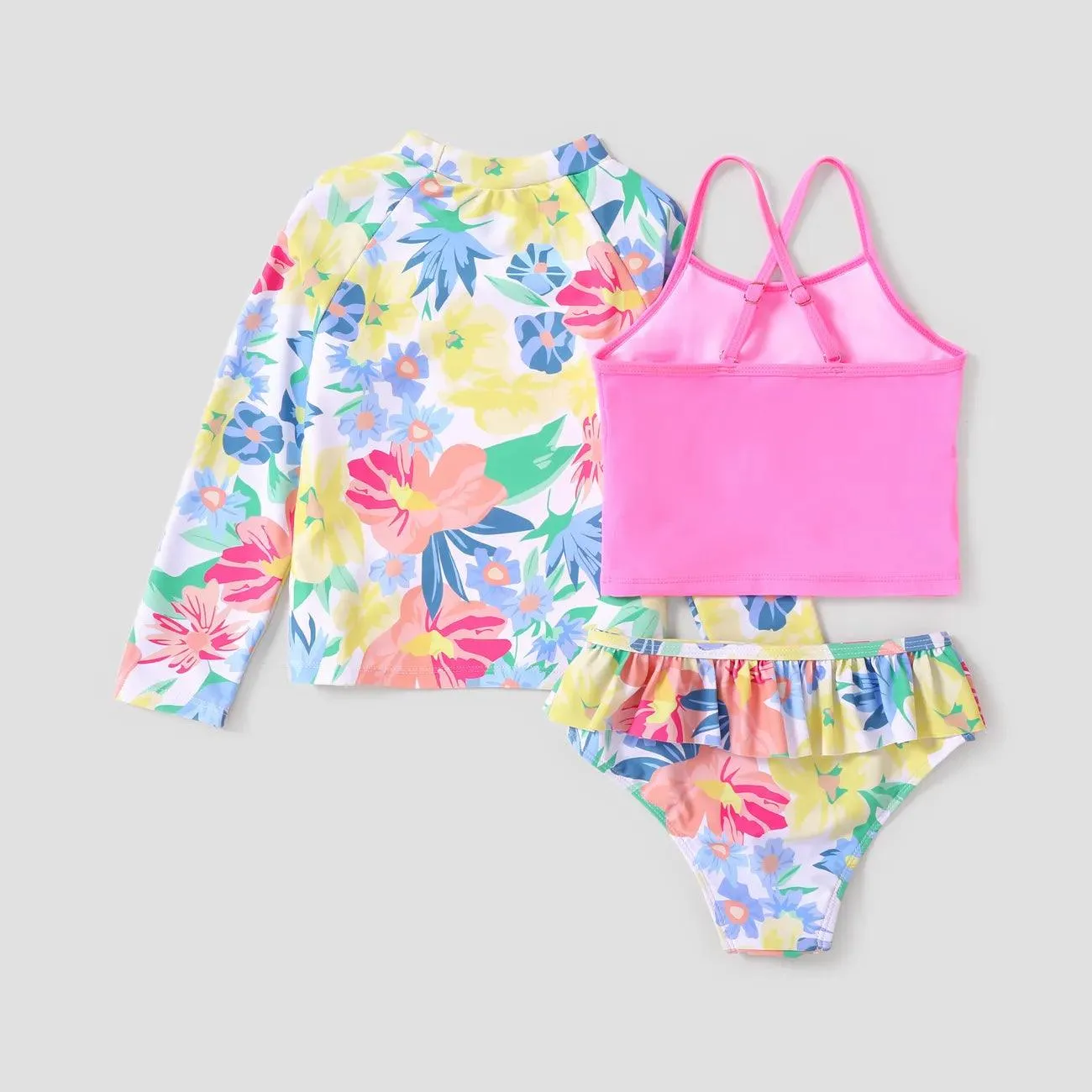Sweet Tropical Print Swimsuit Set - Kid Girl (3Pcs)