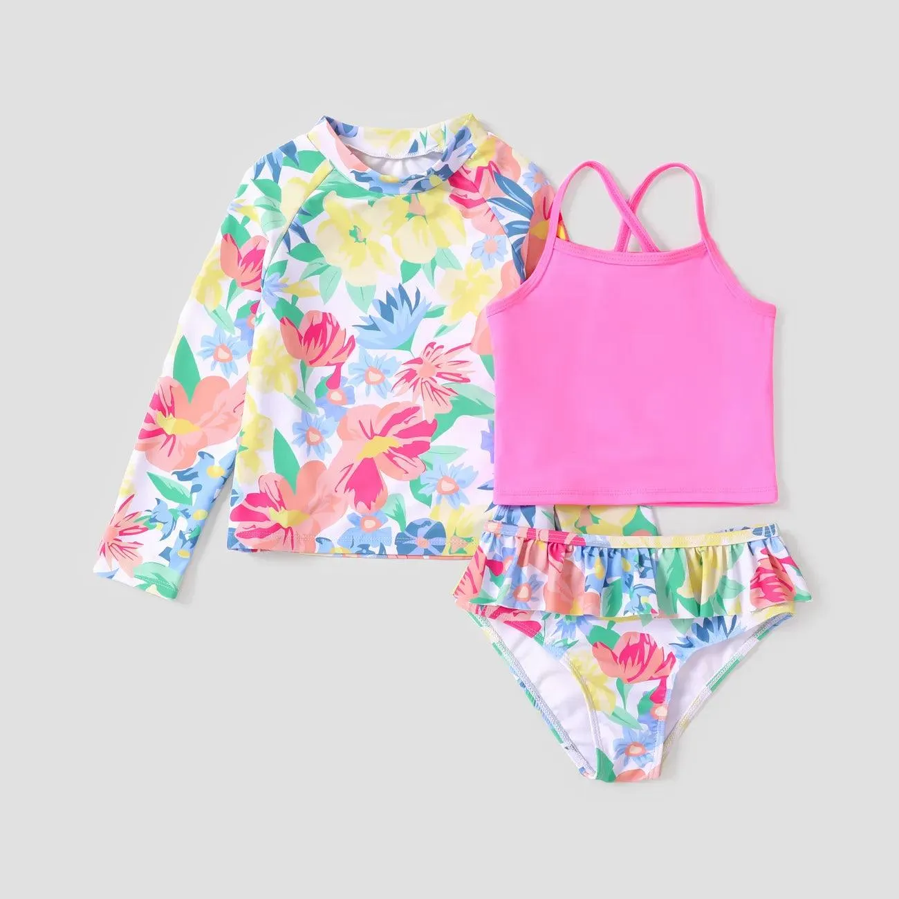 Sweet Tropical Print Swimsuit Set - Kid Girl (3Pcs)