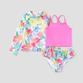 Sweet Tropical Print Swimsuit Set - Kid Girl (3Pcs)