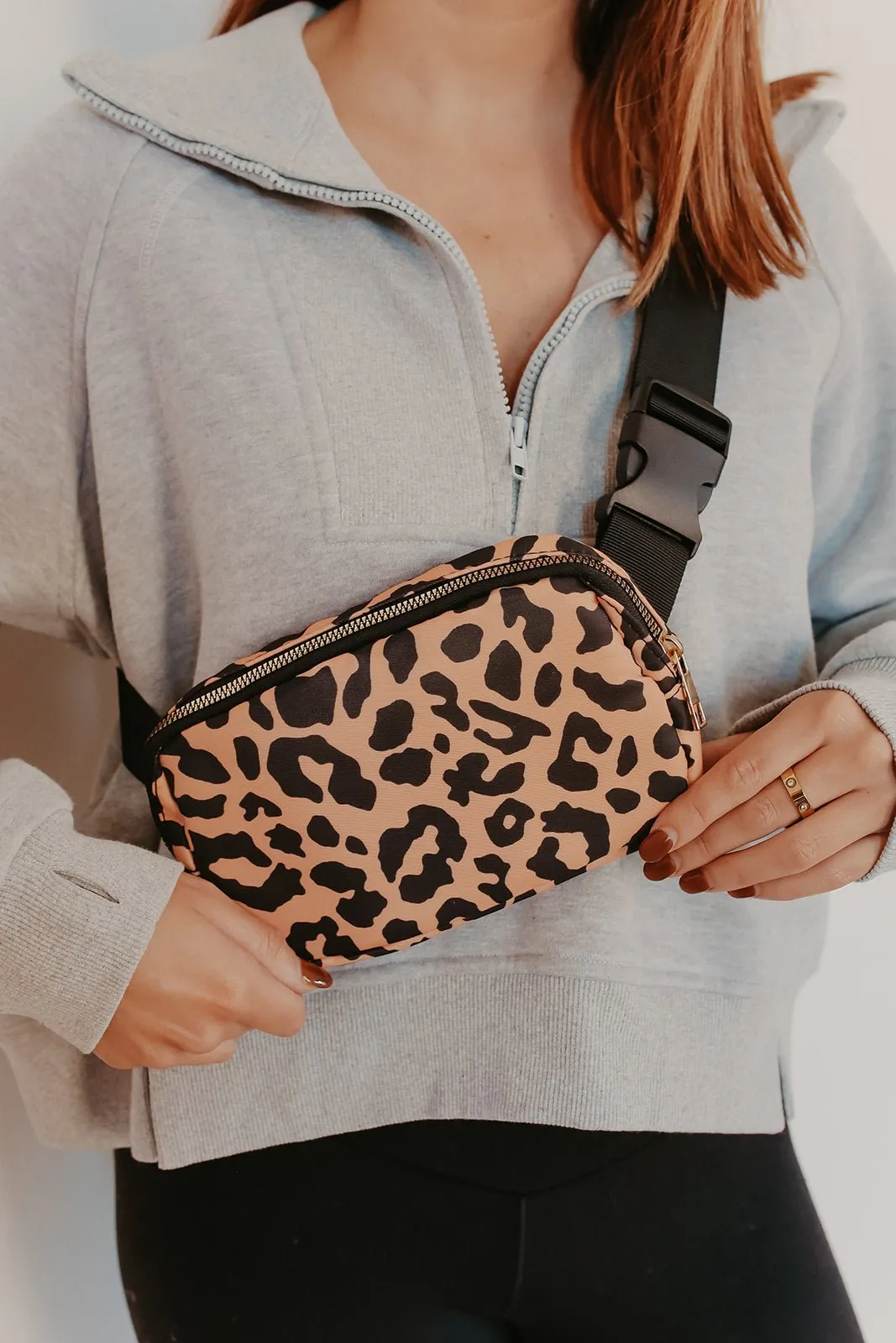 Tebi Leopard Print Quilted Belt Bag