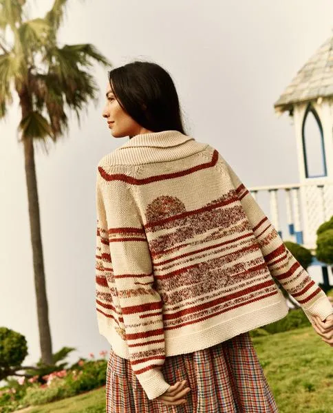 The Landscape Lodge Cardigan, Cream W/ Red Marl