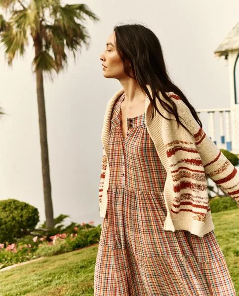 The Landscape Lodge Cardigan, Cream W/ Red Marl