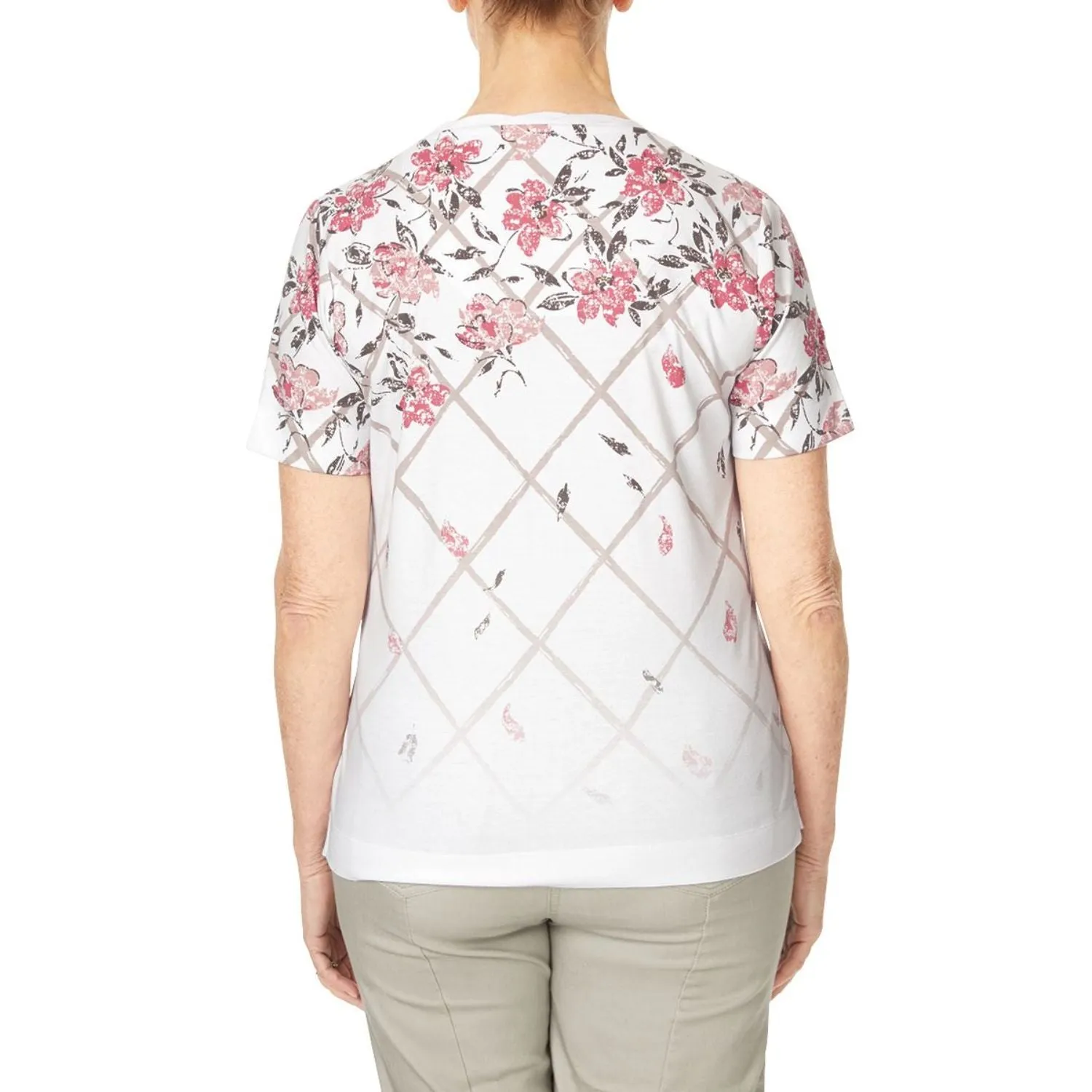 TIGI 18/20 Striped Lattice Floral Plaited Jersey Neck
