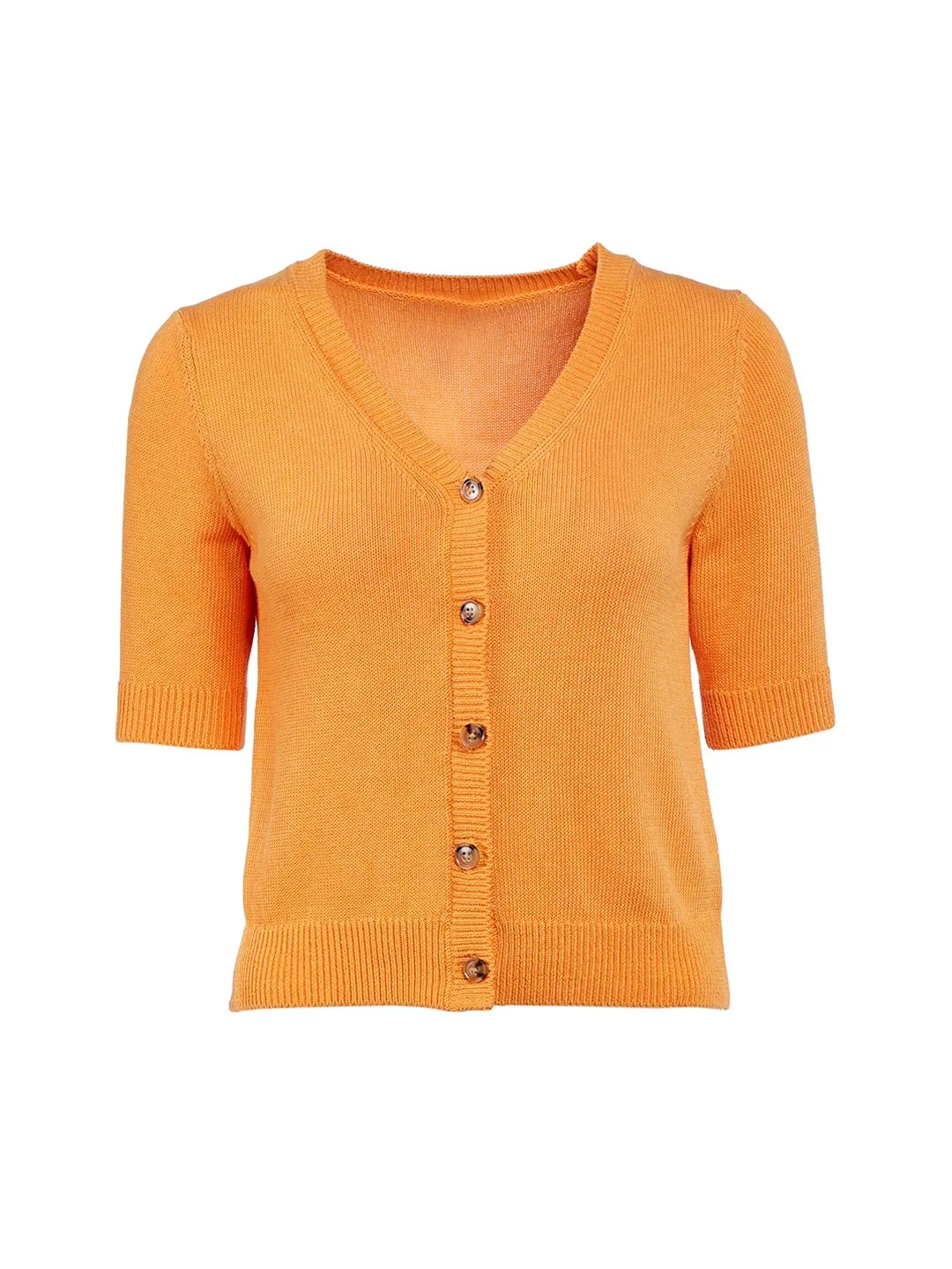 V-Neck Short Sleeve Cardigan in Fresh Mandarin