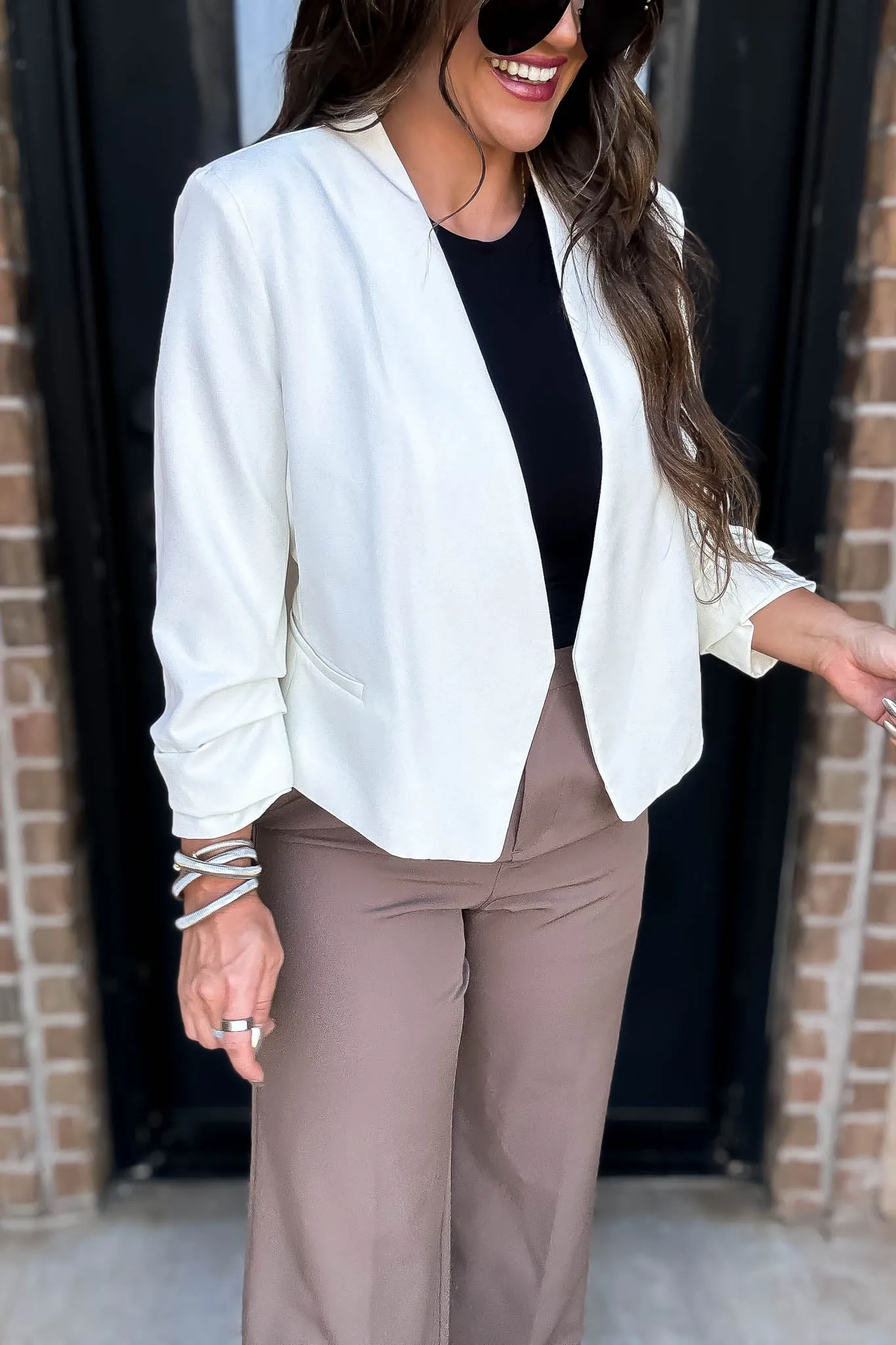Vertigo White Long Sleeve Open Blazer Jacket