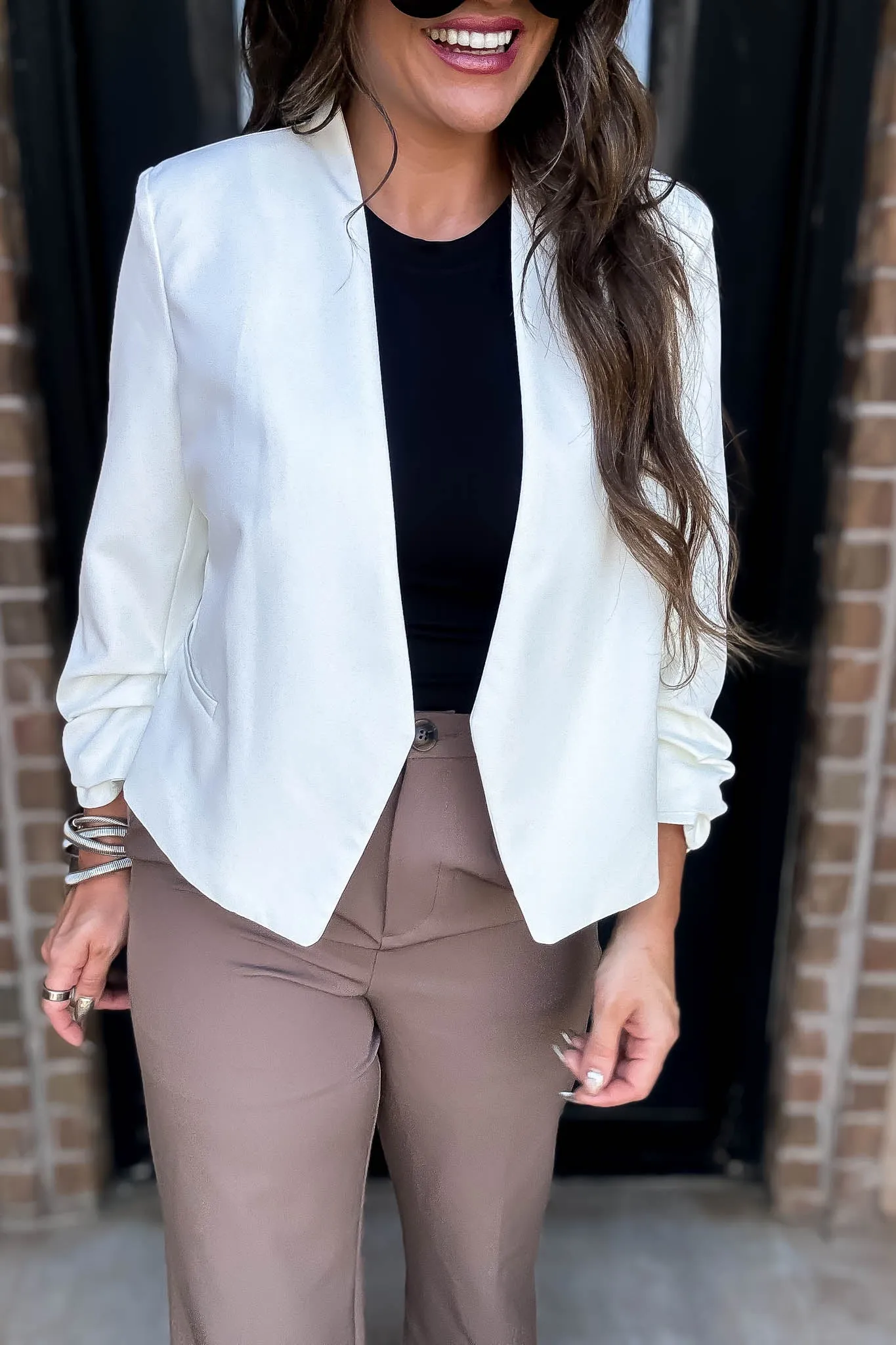 Vertigo White Long Sleeve Open Blazer Jacket