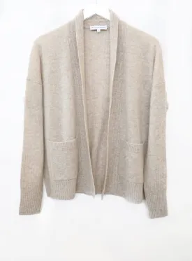White   Warren - Patch Pocket Open Cardigan in Sand Wisp Heather