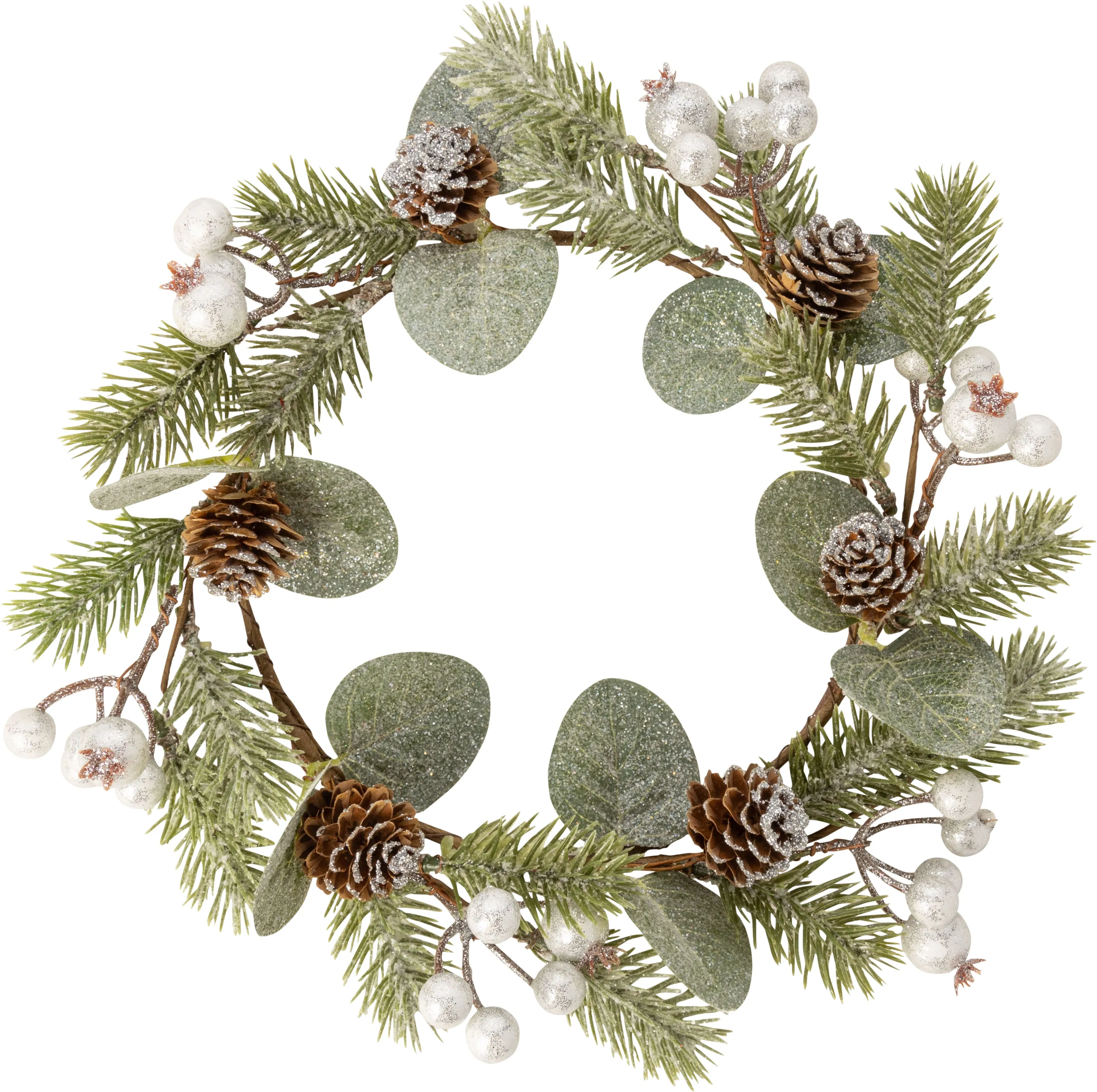 White/Silver/Gold Berry & Pine Cone Medium Candle Ring