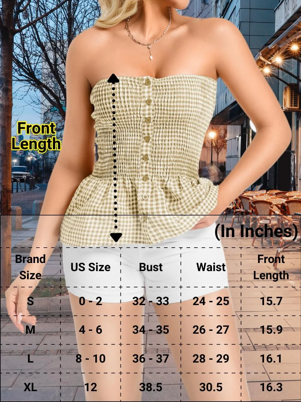 Women's Smocked Ruffle Tube Tops, Cute Gingham Peplum Top, Strapless Shirts for Summer Going Out
