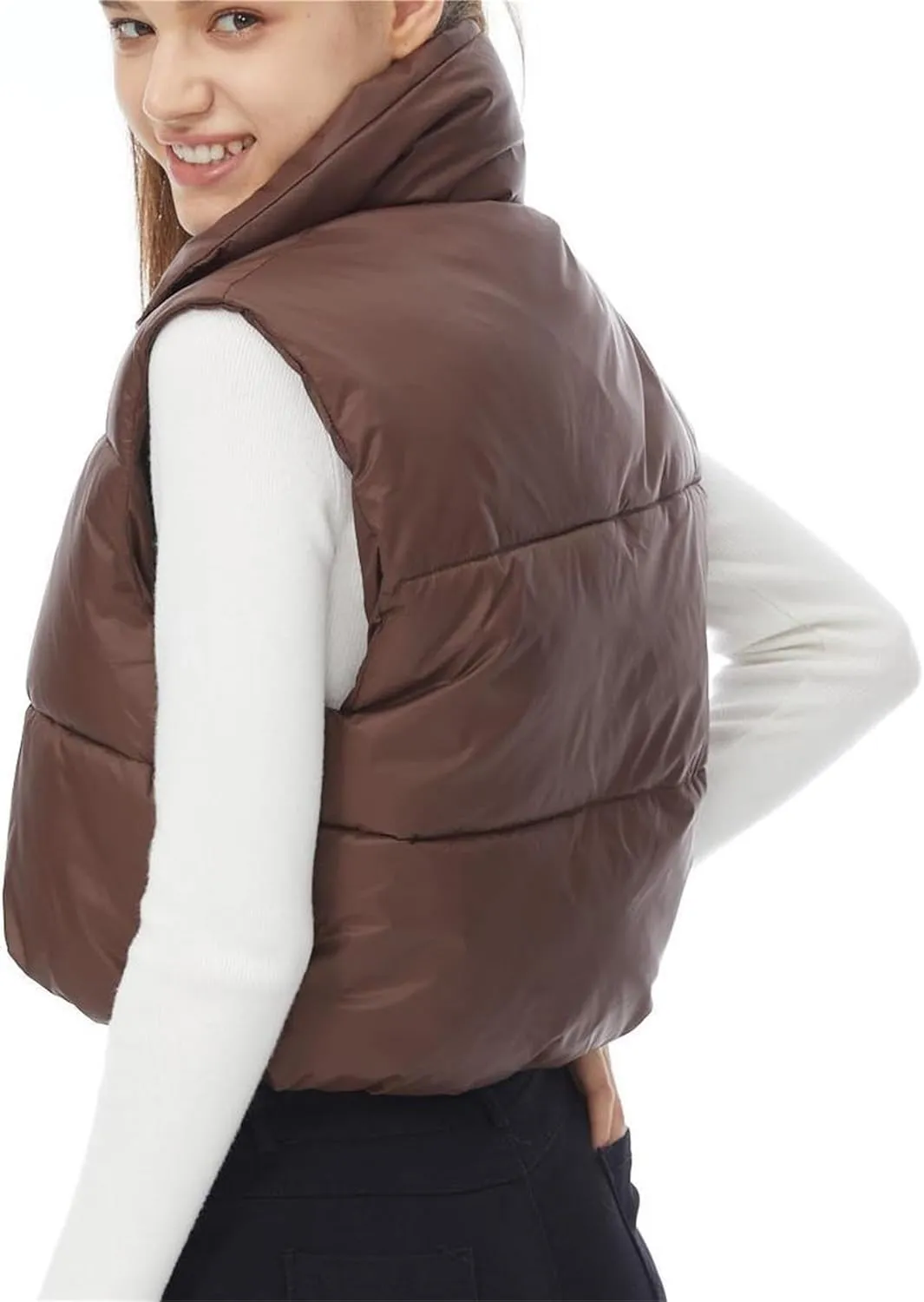 Women's Winter Warm Padded Crop Vest Lightweight Sleeveless Puffer Vest Outerwear Gilet