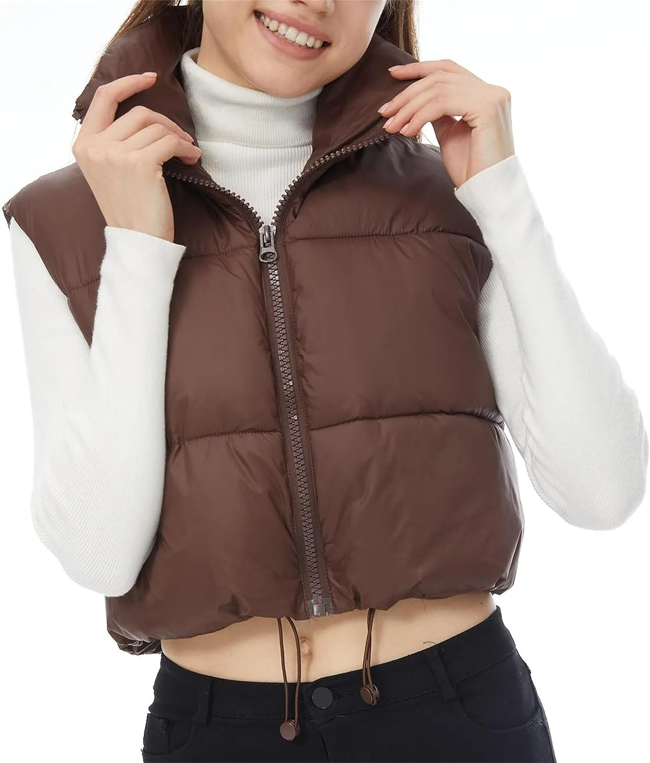 Women's Winter Warm Padded Crop Vest Lightweight Sleeveless Puffer Vest Outerwear Gilet