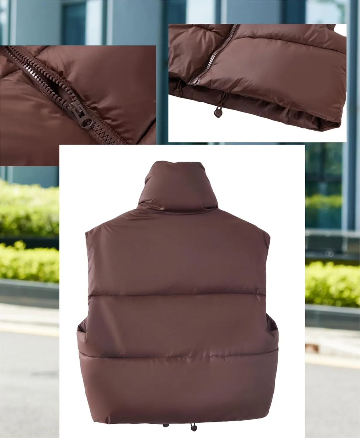 Women's Winter Warm Padded Crop Vest Lightweight Sleeveless Puffer Vest Outerwear Gilet