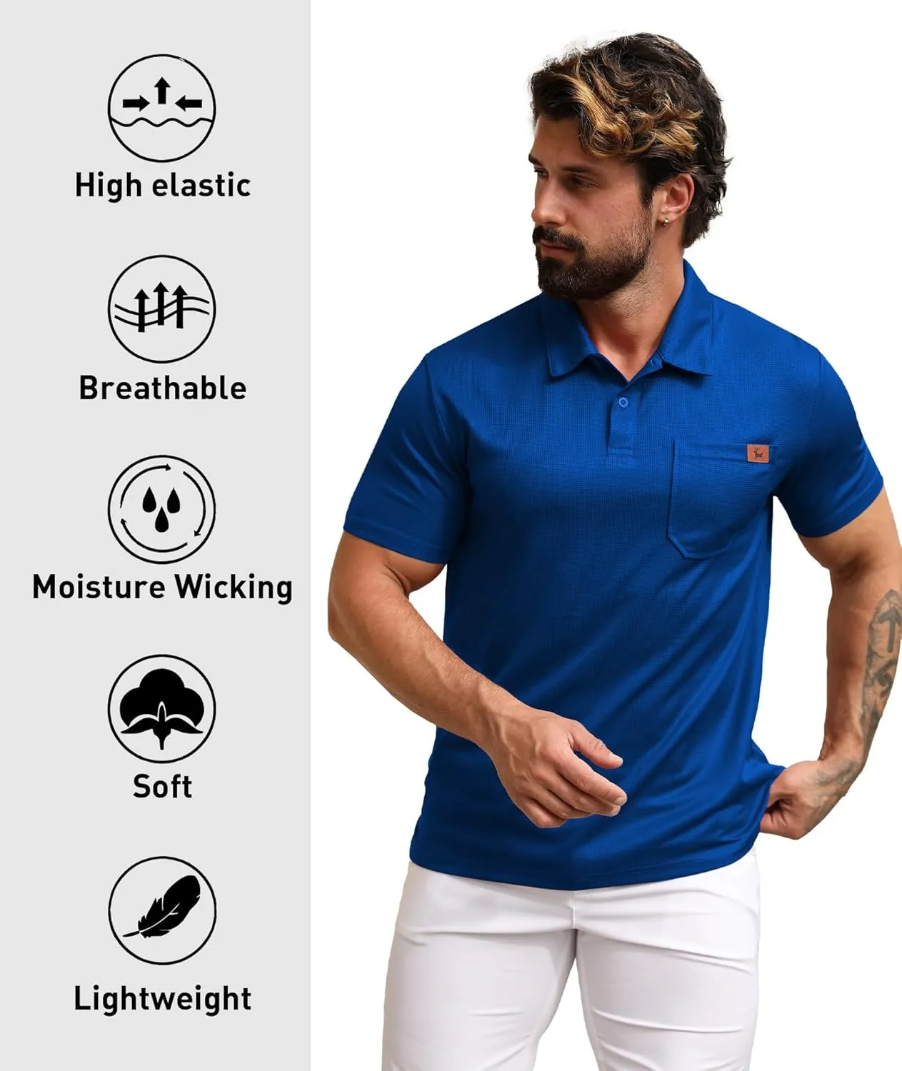ZITY Mens Waffle Polo Shirts Casual Short Sleeve Texture Polo for Men Moisture Wicking Collared T-Shirt with Pocket